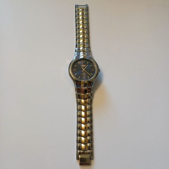 Advance Men Two Tone Blue Dial Date Indicator Watch Japan Movt WR 3ATM - Tarnish - Picture 1 of 16